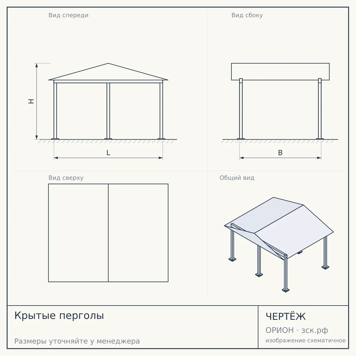Крытые перголы — чертёж