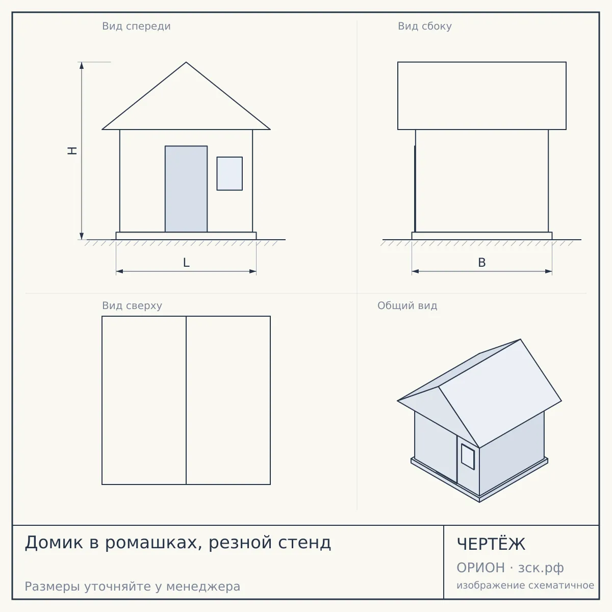 Домик в ромашках, резной стенд — чертёж